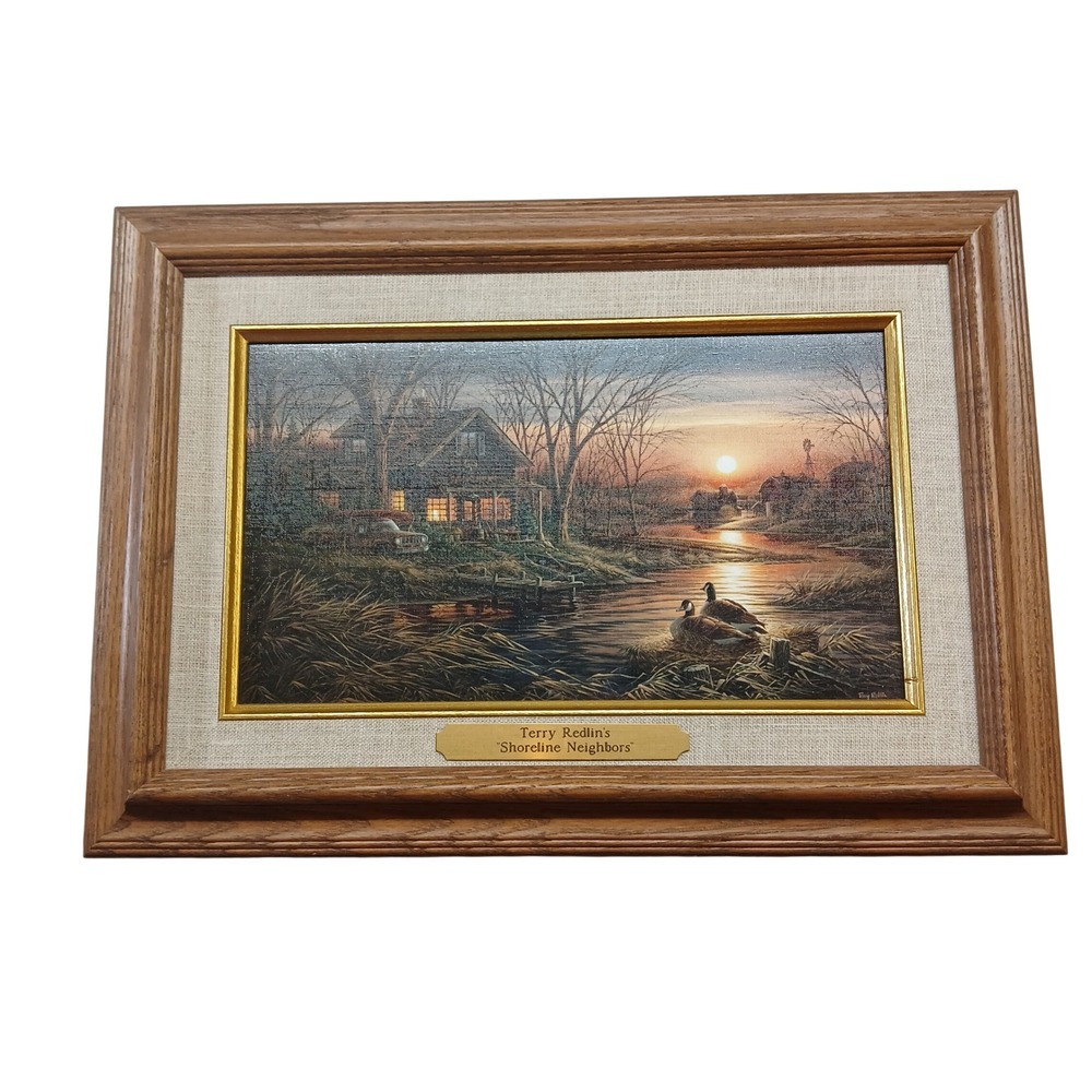 Terry Redlin Shoreline Neighbors Framed Art Linen Design Presentation Plaque